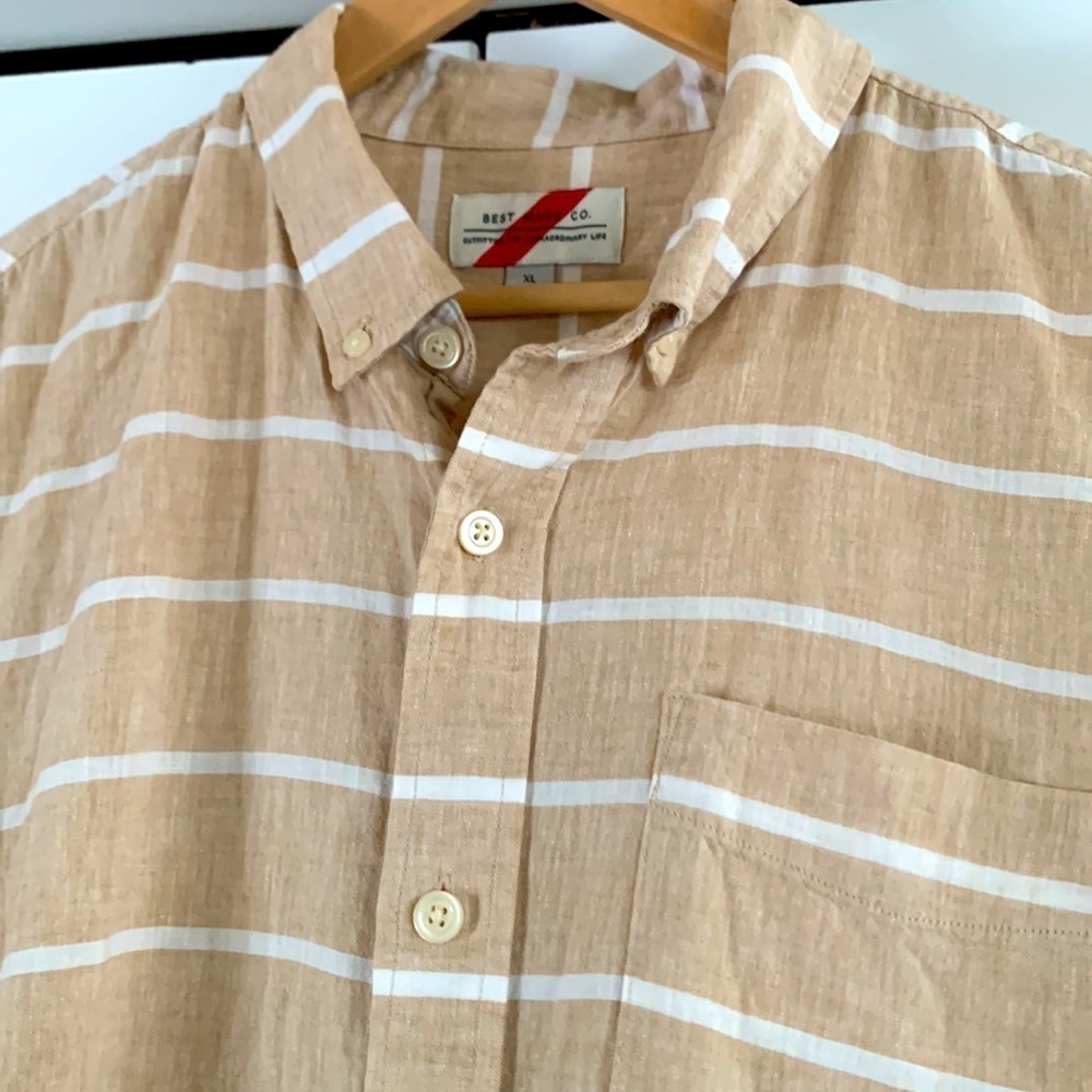 Best Made Co. Linen Cotton Shirt Men's Tan & White Plaid Button Down Size XL - Picture 3 of 11